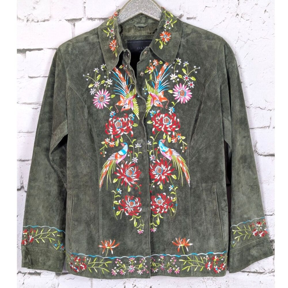 AVANTI Heavily Embroidered Leather Suede Shacket Boho Indie Hippie Artsy Small